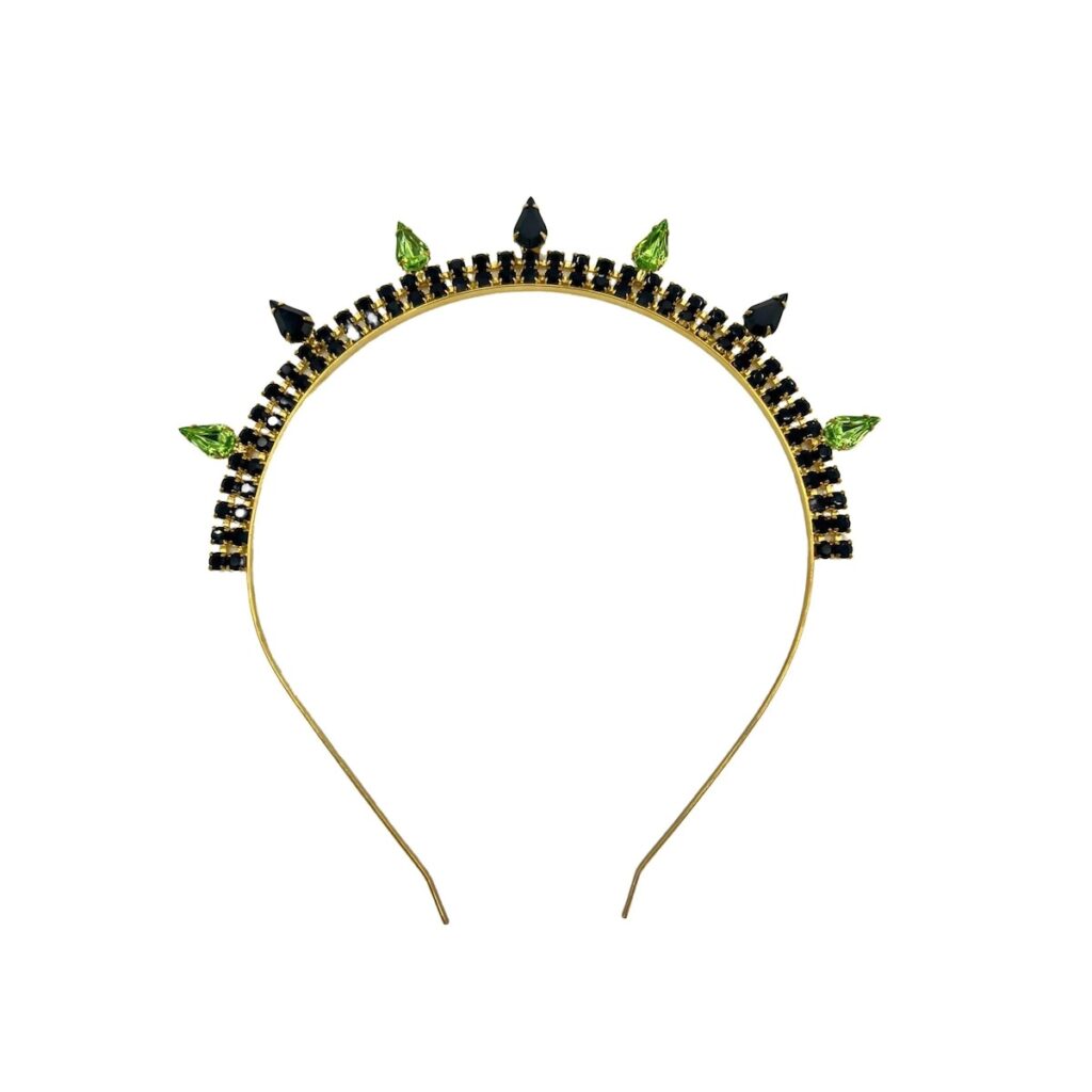The Most Wonderful Time for Gifting: 10 Luxe Christmas Gifts 14 City Tiara 18K Gold Plated Designer Flexible Headband with Matte Noir Black and Lime Crystals copy