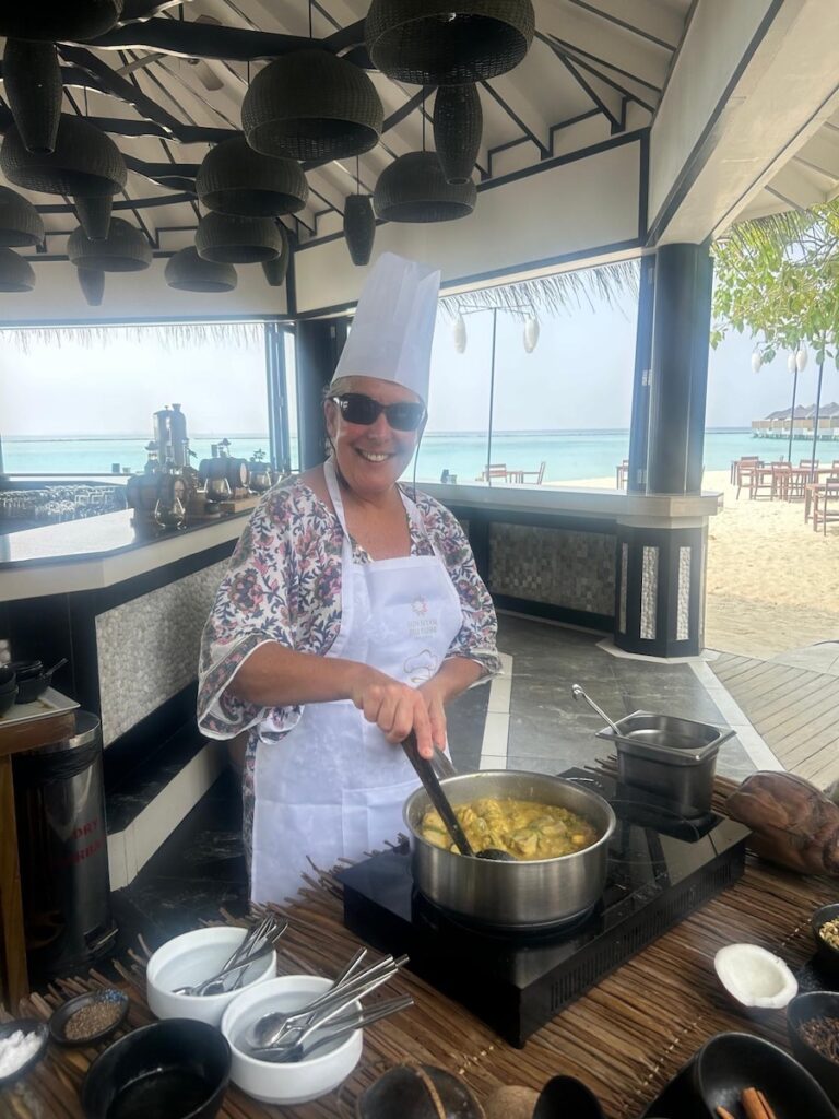Petra enjoying a Maldivian Cooking Class