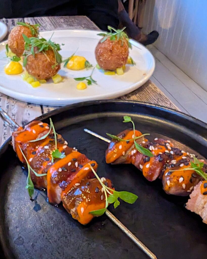 Plate of skewers at Oui Madame restaurant